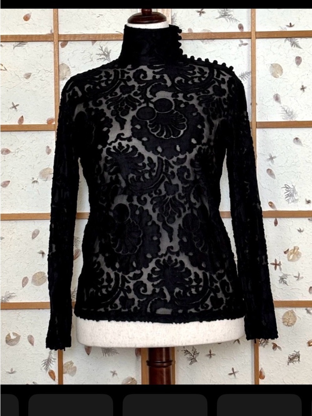 Ellen Tracy Black High-Neck Lace Long Sleeve Top